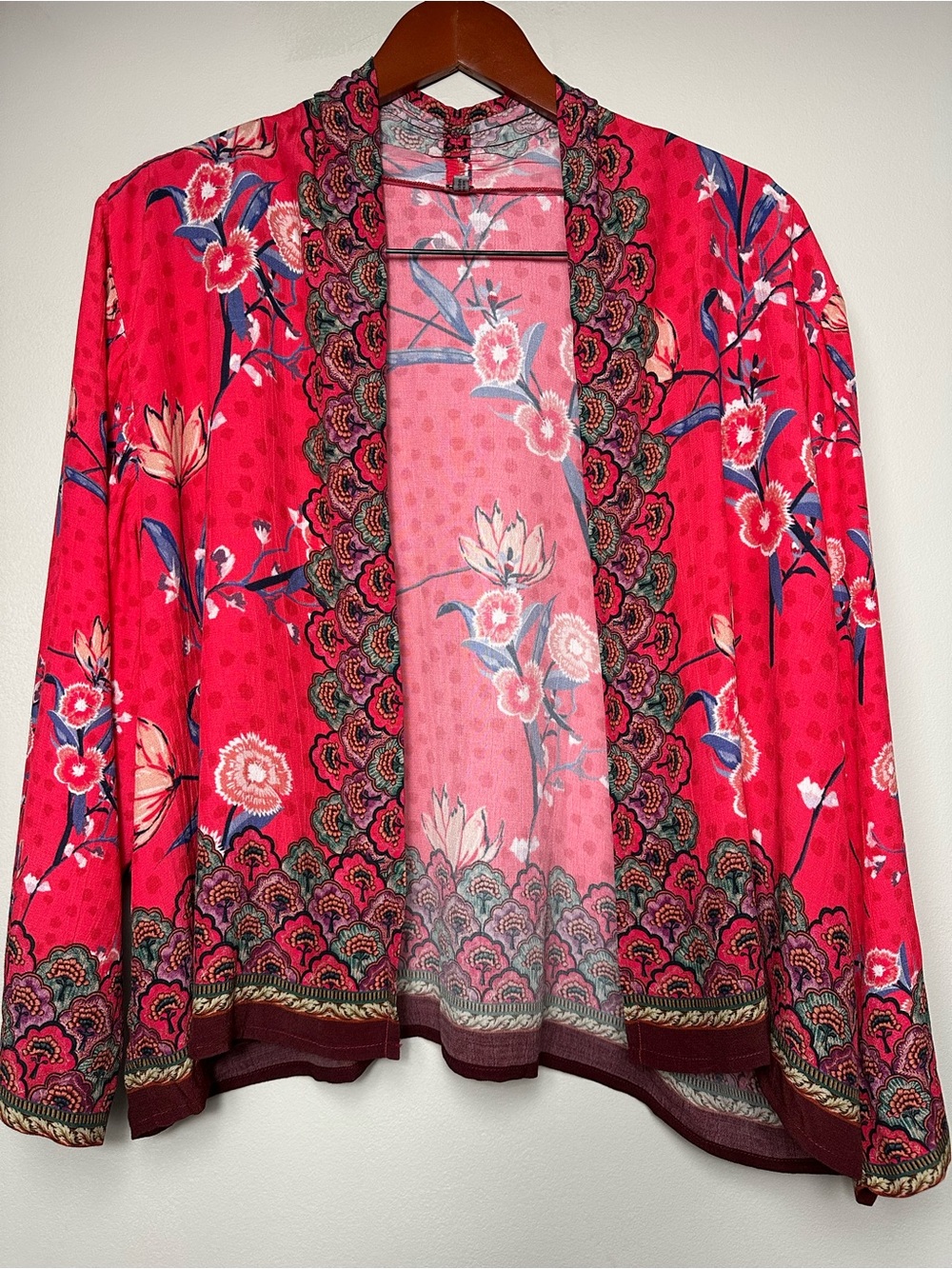 BL^NK London Floral Boho Kimono Jacket One Size Pink Viscose Open Front NWOT